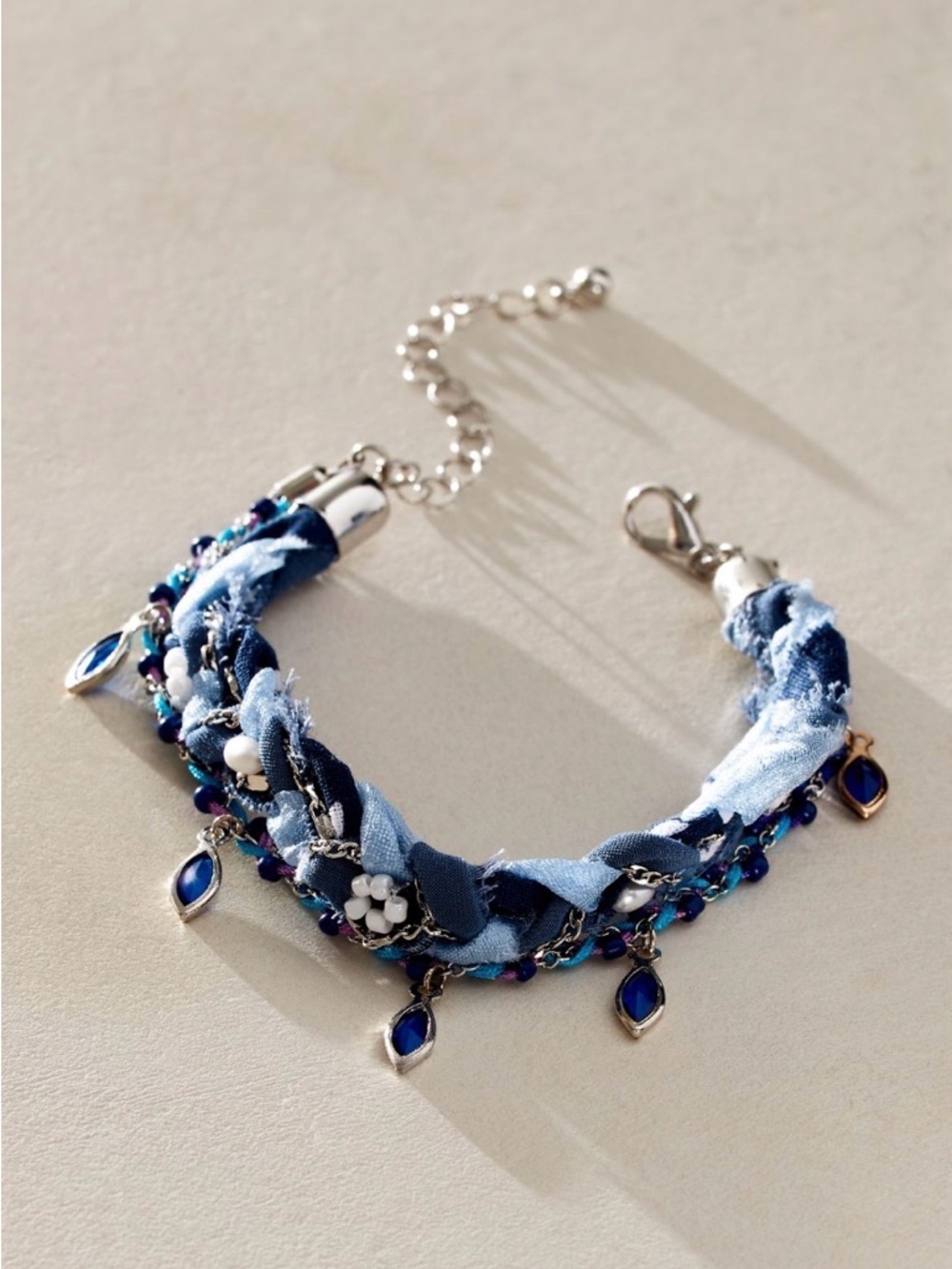 Free People Doe Bracelet Braided Blue Fabric and Charm Bracelet - Women Jewelry